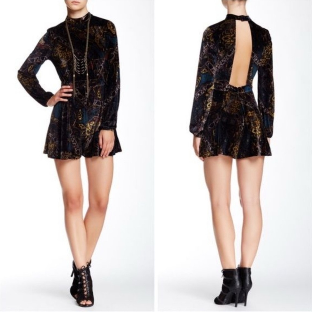 Free People Velvet Velour Boho Open Back Shorts Romper, size 2